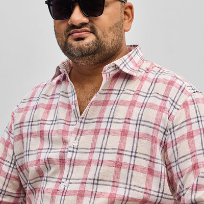 Red Checks Linen Blend Shirt