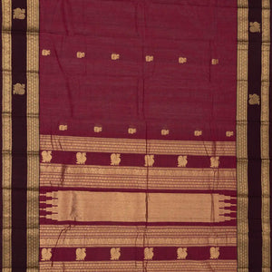 Burgundy Handloom Kanchi Cotton Saree With Horse Buttas