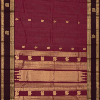 Burgundy Handloom Kanchi Cotton Saree With Horse Buttas