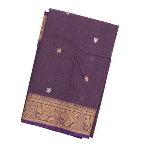 Lilac Handloom Bengal Cotton Saree With Floral Motifs