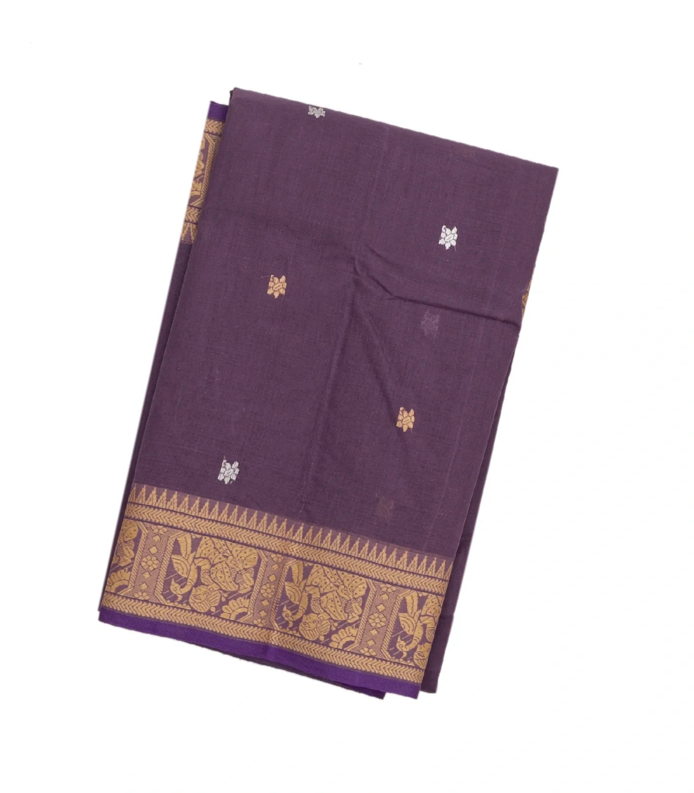 Lilac Handloom Bengal Cotton Saree With Floral Motifs