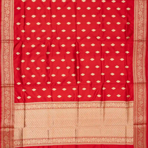 Red Banarasi Silk Saree With Floral Buttas