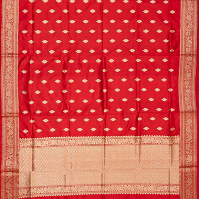 Red Banarasi Silk Saree With Floral Buttas