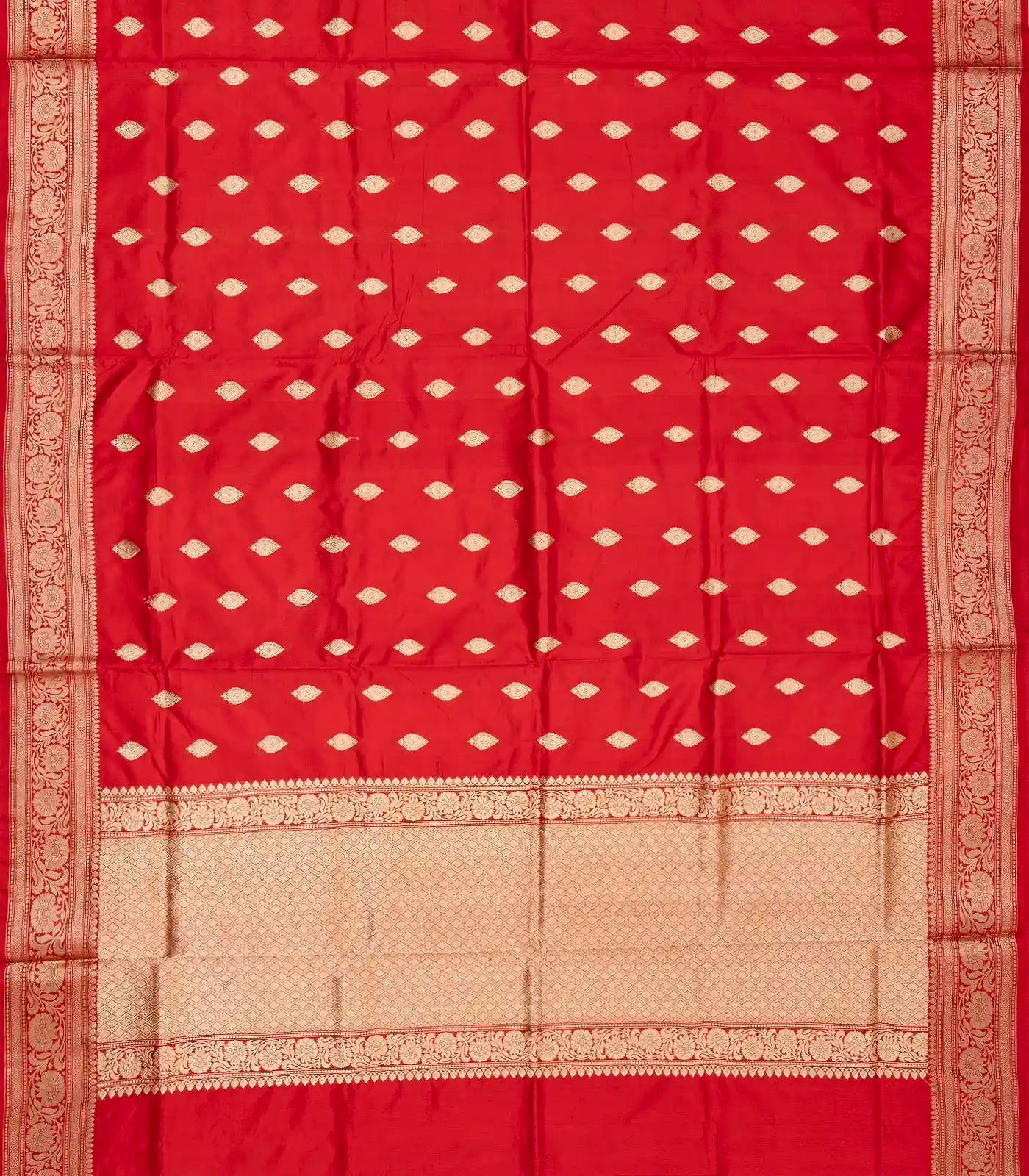Red Banarasi Silk Saree With Floral Buttas