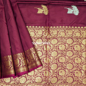 Wine Floral Designer Katan Silk Banarasi Saree