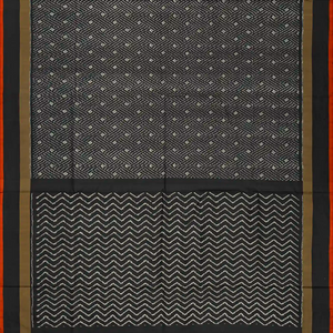 Black Handloom Ikat Silk Saree With Broken Stripes