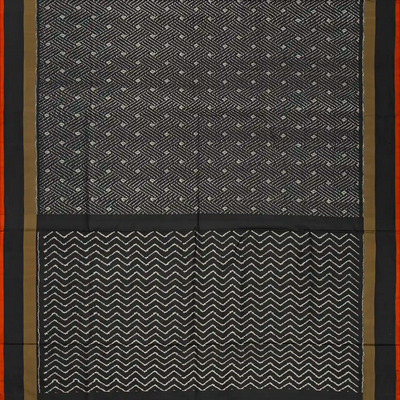 Black Handloom Ikat Silk Saree With Broken Stripes