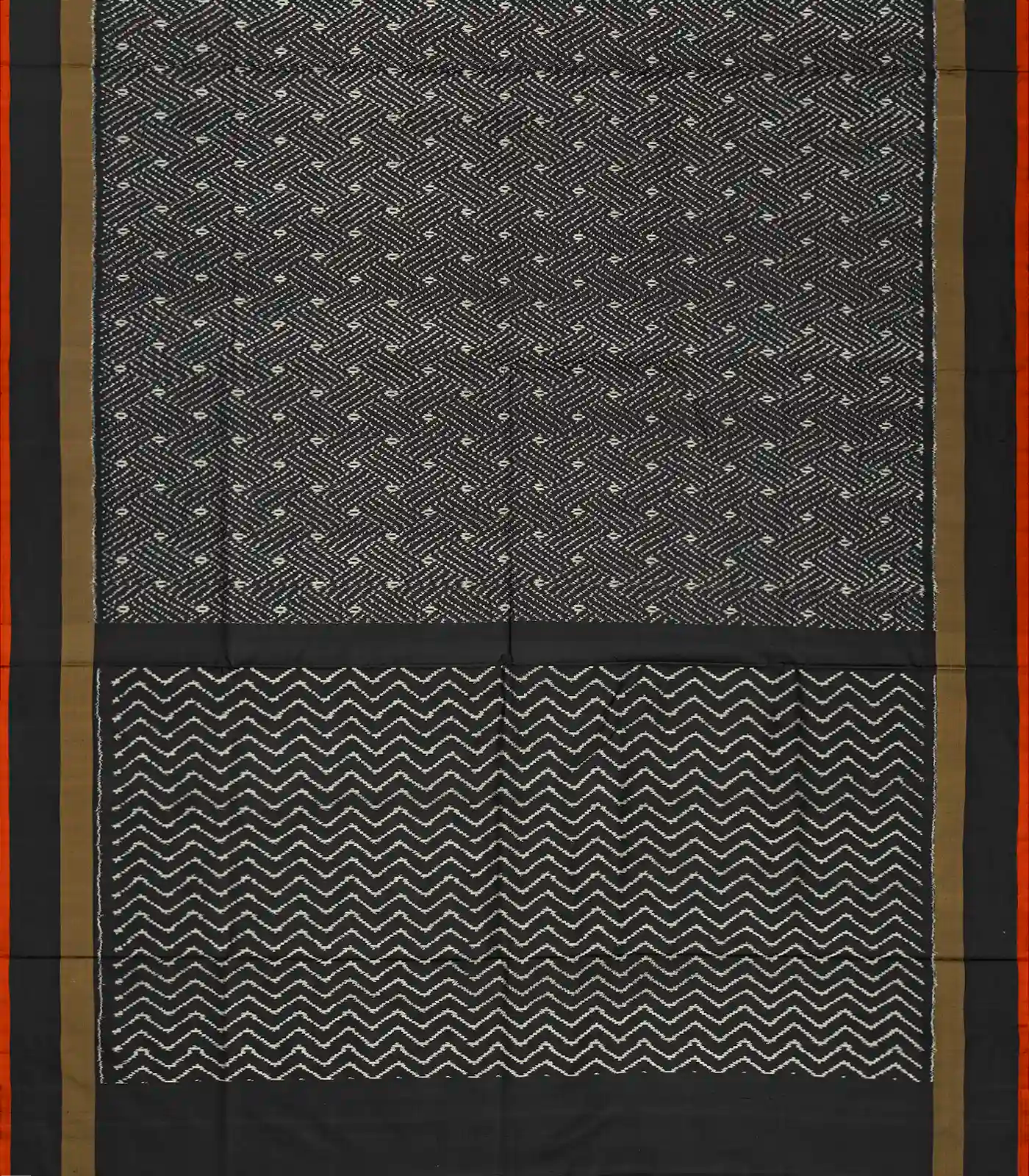 Black Handloom Ikat Silk Saree With Broken Stripes