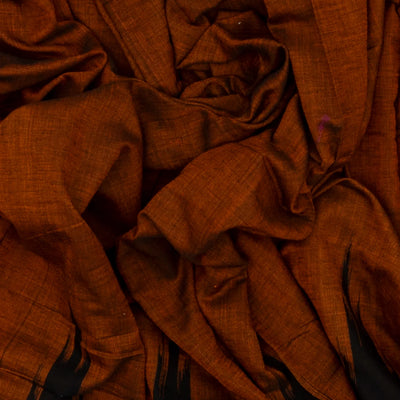 Rust Handloom Orissa Cotton Saree With Black Temple border
