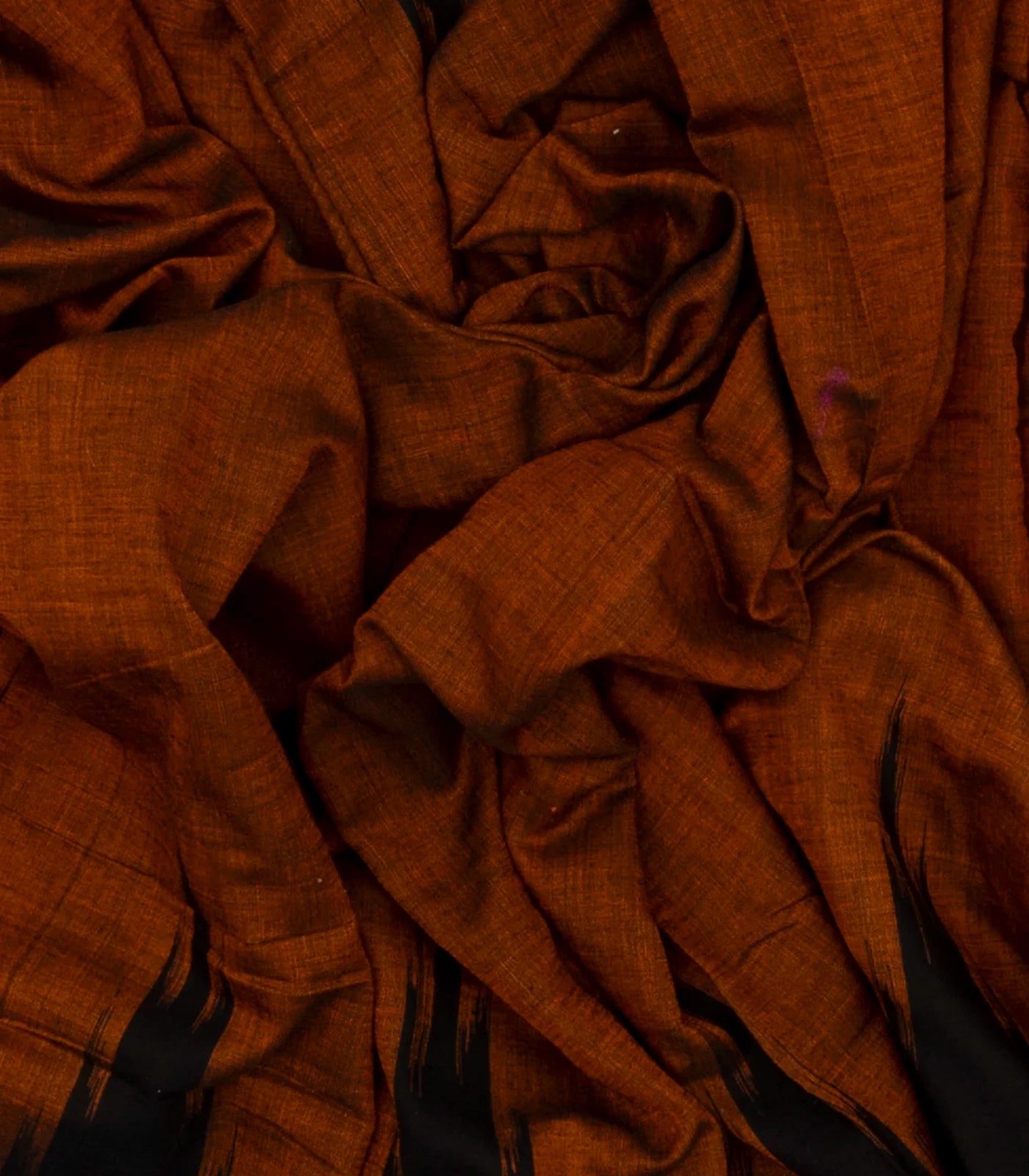 Rust Handloom Orissa Cotton Saree With Black Temple border