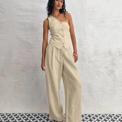 Boled Statement Vest Suit with Pants in Khaki