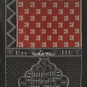 Maroon Laxmipada Theme With Tribal Anchal Odisha Ikat Sambalpuri Pure Cotton Saree