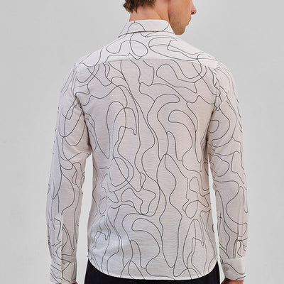 White Abstract Slim Fit Shirt