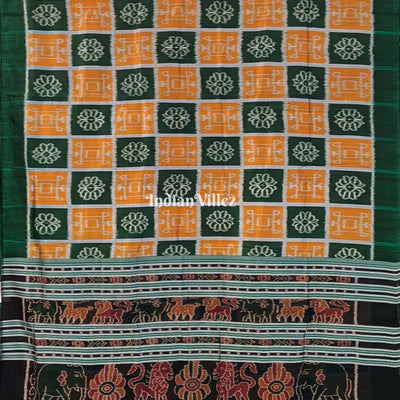 Green Golden Odisha Ikat Contemporary Silk Saree