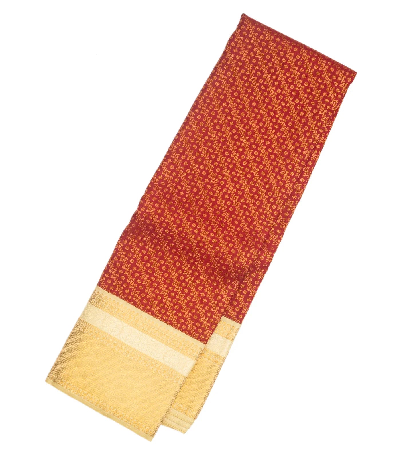 Crimson Handloom Kanchipuram Korvai Silk Saree With Floral Stripes