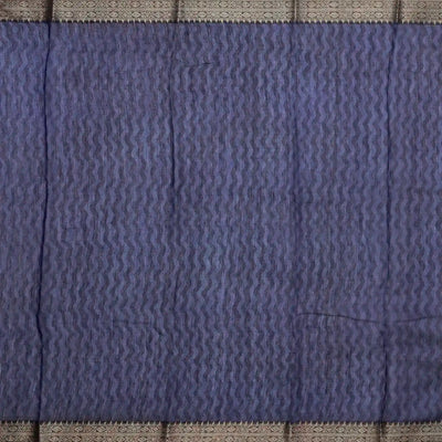 Navy Blue Woven Chanderi Printed Cotton Saree With Floral Jaal