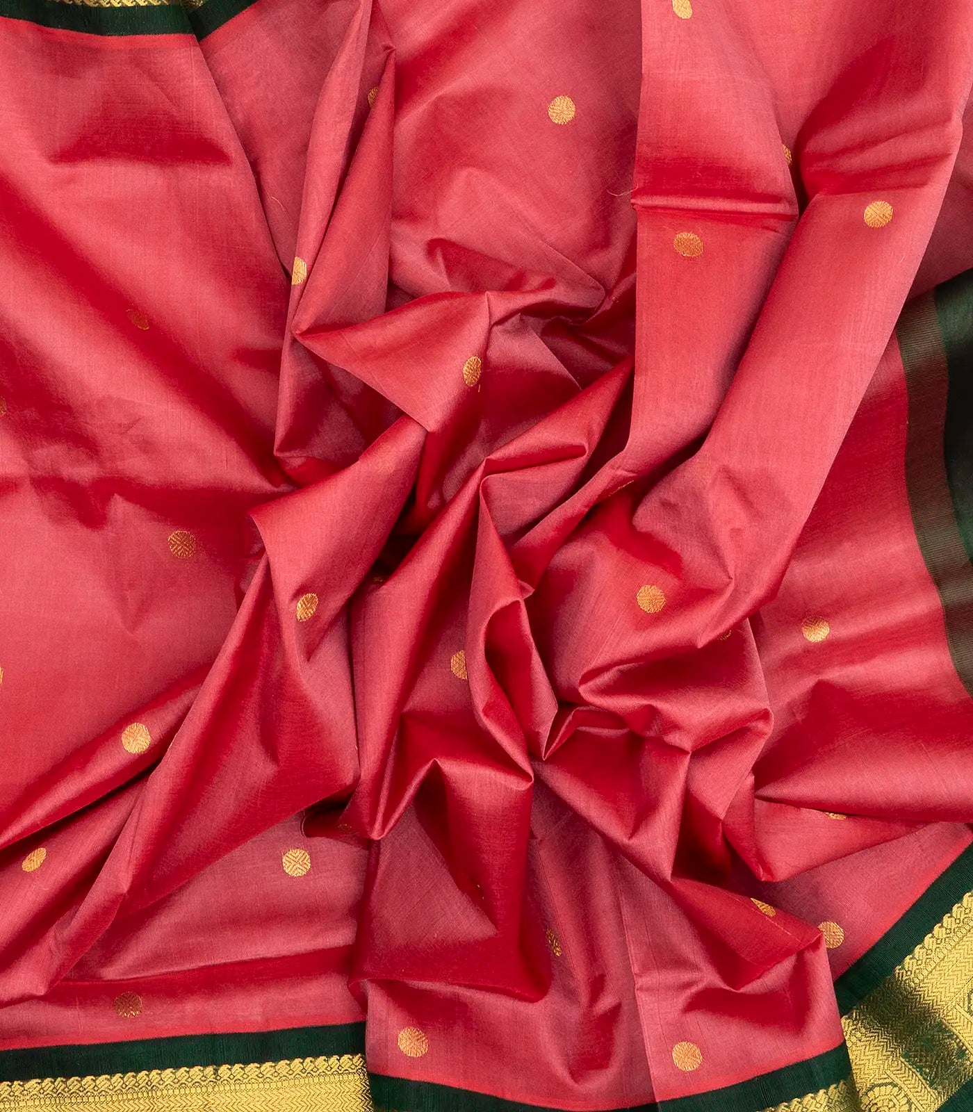 Peach Handloom Korvai Silk Cotton Saree With Rudraksham Buttas