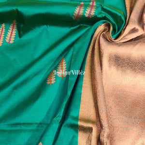 Rama Green Designer Banarasi Katan Silk Saree