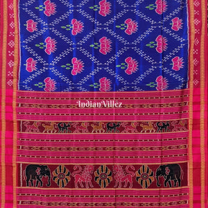 Blue Pasapali Border Lotus Design Khandua Silk Saree