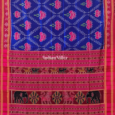 Blue Pasapali Border Lotus Design Khandua Silk Saree