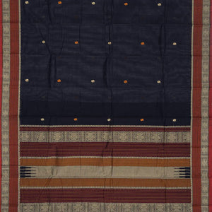 Midnight Blue Handloom Kanchi Cotton Saree With Annam Buttas