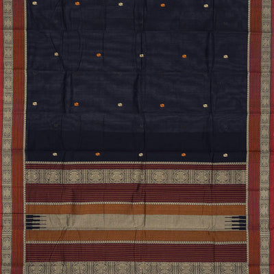 Midnight Blue Handloom Kanchi Cotton Saree With Annam Buttas