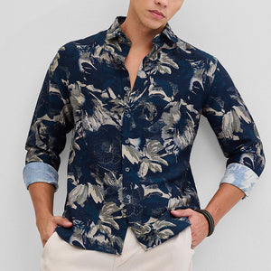 Navy Textured Floral Shirt