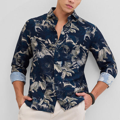 Navy Textured Floral Shirt