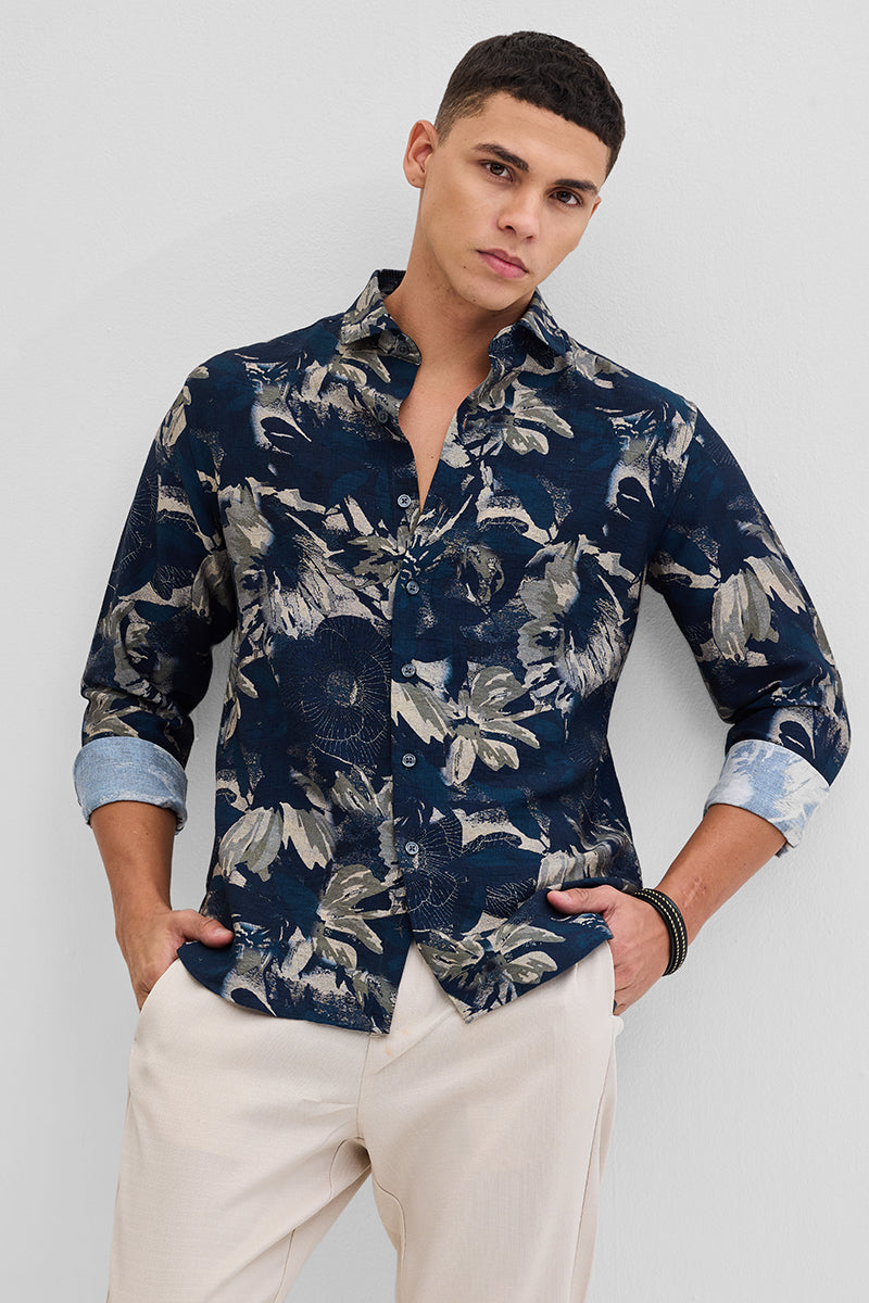 Navy Textured Floral Shirt