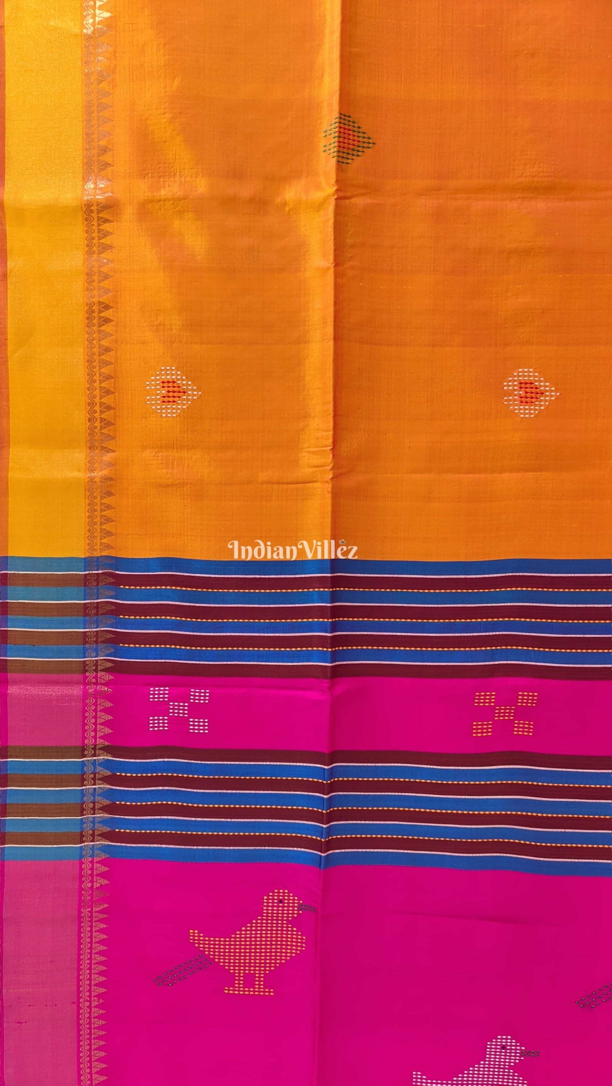 Mustard Orange Rani Handwoven Bishnupuri Silk Saree