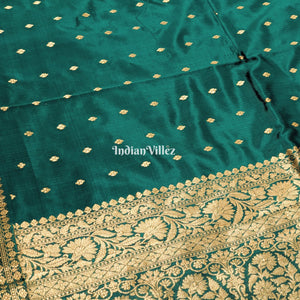Bottle Green Handwoven Banarasi Katan Silk Saree