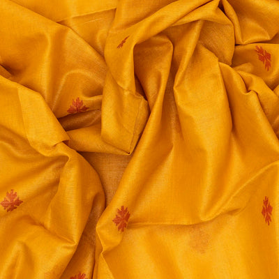 Mustard Handloom Bengal Cotton Saree With Stripes & Buttas