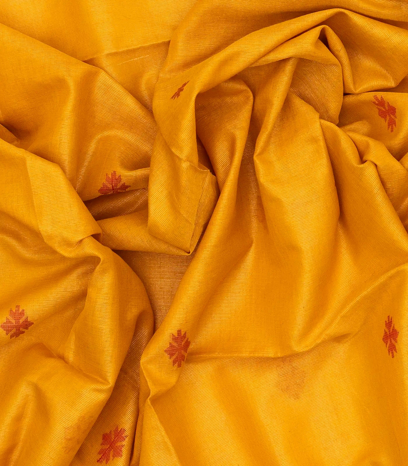Mustard Handloom Bengal Cotton Saree With Stripes & Buttas