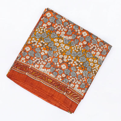Rust Handloom Tussar Silk Saree With Printed Floral Motifs