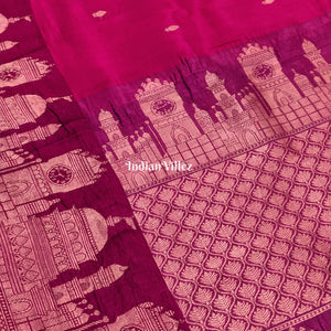 Rani Banarasi Katan Silk Saree Inspired by Big Ben, London & United States Capitol, Washington DC