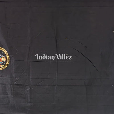 Black Chandua Theme hand-Painted Pattachitra Saree