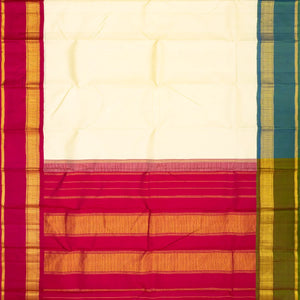 White Handloom Kanchipuram Korvai Silk Saree With Ganga Jamuna Border