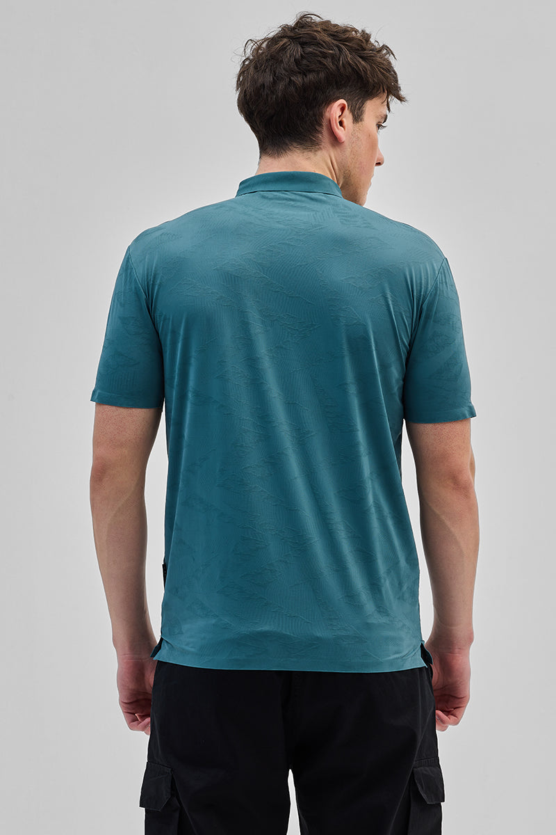 Teal Textured Stitchless Polo T-Shirt