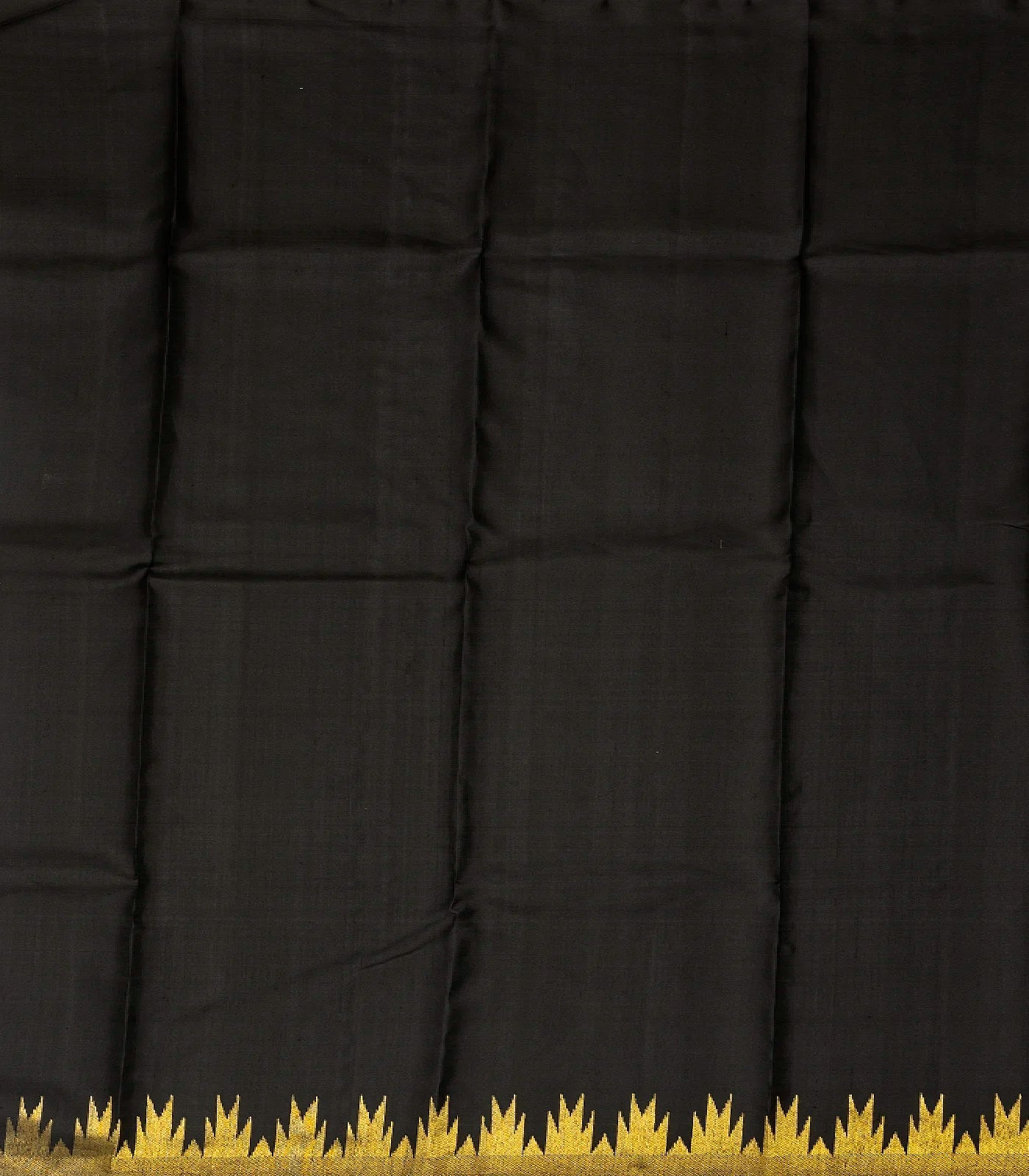 Black Handloom Kanchipuram Silk Saree With Temple Zari Border
