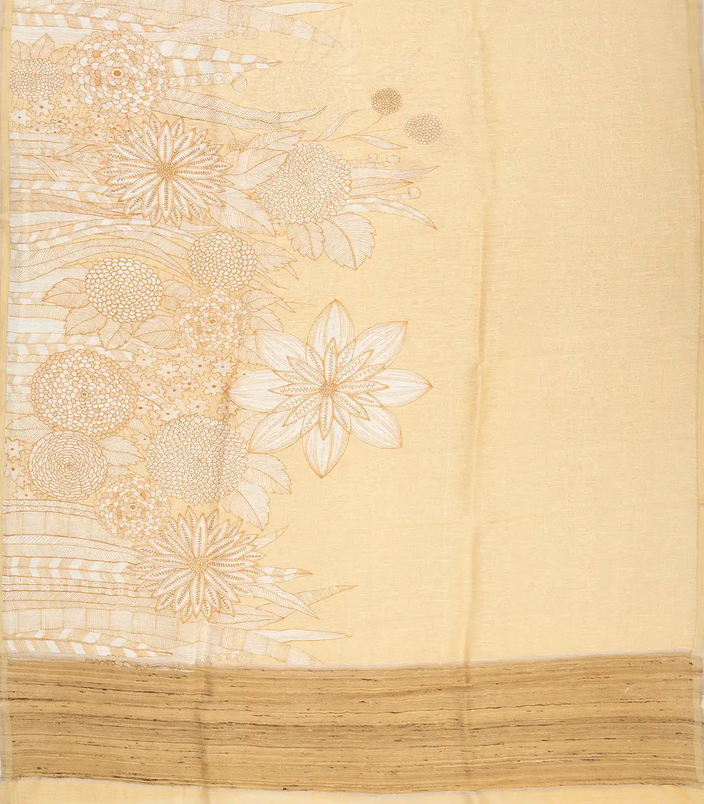Sandal Handwoven Linen Saree Printed With Flower Motifs