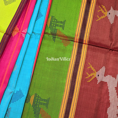 Blue with Multicolor Double Pallu Handwoven Soft Silk Saree