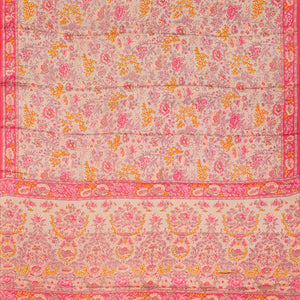 Grey Woven Digital Printed Satin Silk Saree With Floral Motifs