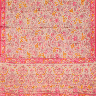 Grey Woven Digital Printed Satin Silk Saree With Floral Motifs