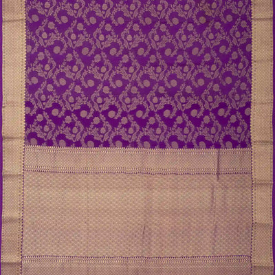 Purple Mysore Crepe Silk Saree With Floral Vine Zari Motifs