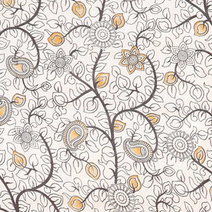Orange batik machine-printed kalamkari cotton saree, self-border & peacock pallu
