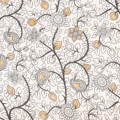 Orange batik machine-printed kalamkari cotton saree, self-border & peacock pallu