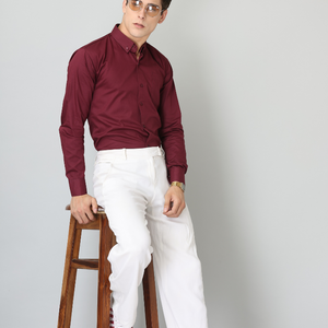 Frankshirt Maroon Solid Tailored Fit Cotton Casual Shirt for Man