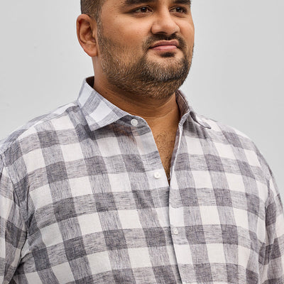 Grey Checks Linen Blend Shirt