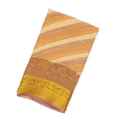 Peach Mysore Crepe Silk Saree With Diagonal Stripes