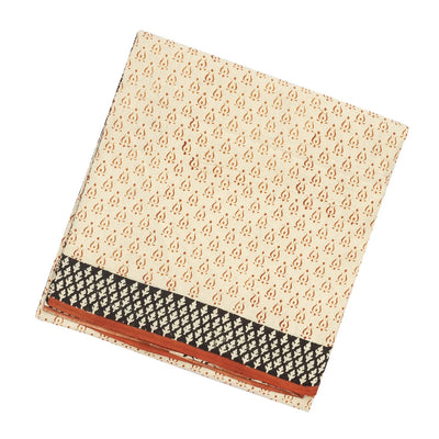 White Woven Jaipur Cotton Saree Printed With Rust Floral Motifs